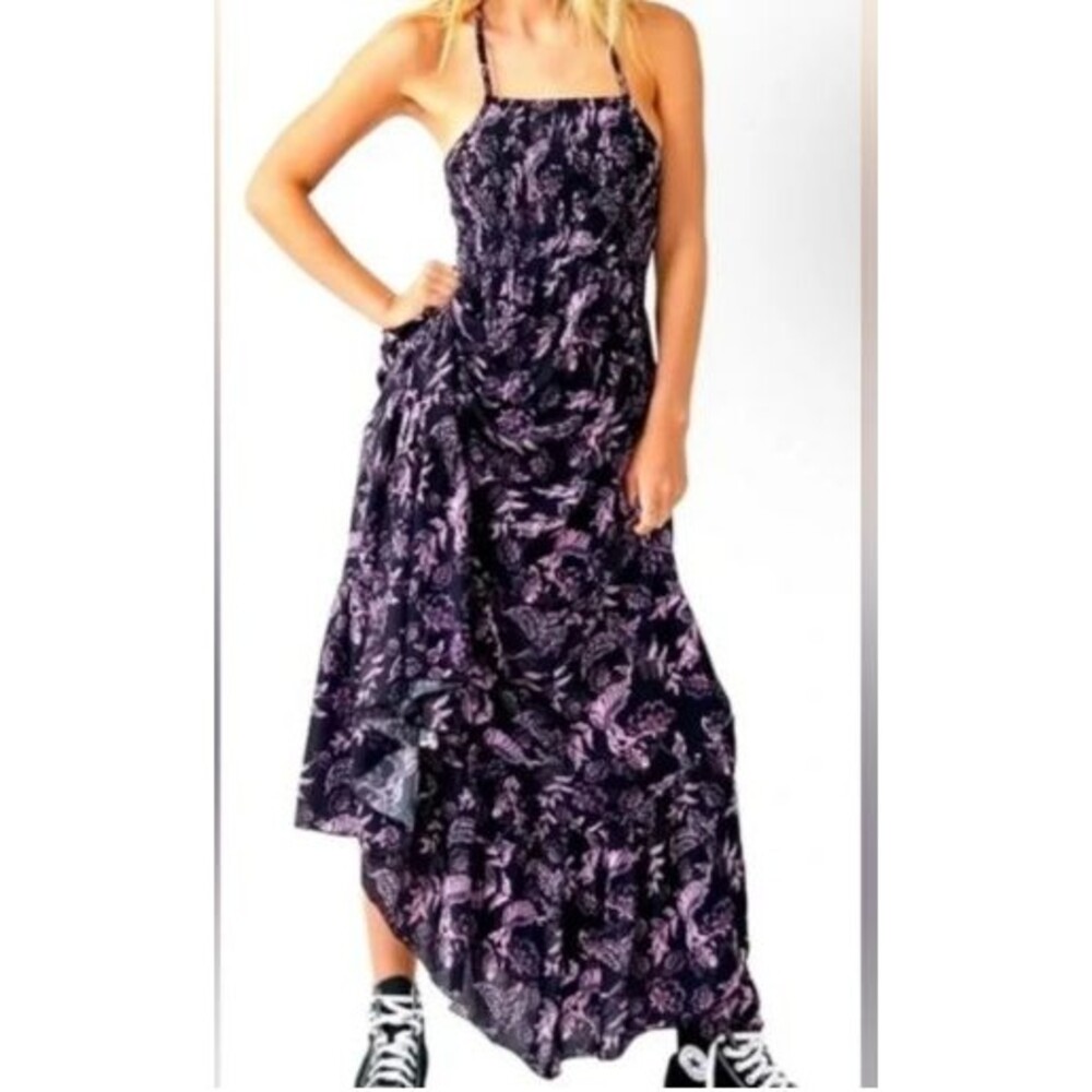 Free People Heat Wave Printed Maxi Dress Dark Night Whimsigoth Asymetric Size L